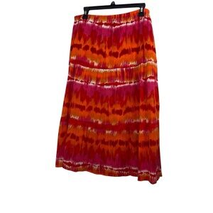Vintage Tied Dyed Print Orange and Pink and White Flowy skirt Size small